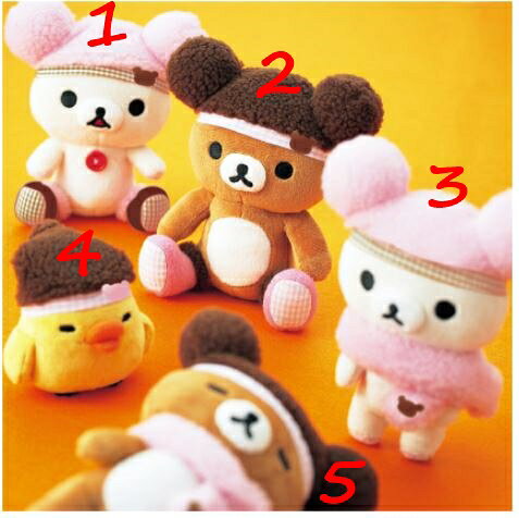 X射線【C005597】懶熊Rilakkuma 戴帽絨毛娃娃景品，絨毛/填充玩偶/玩具/公仔/抱枕/靠枕/娃娃