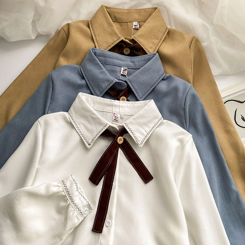 法式復古長袖白色襯衫女新款秋冬季小眾設計感內搭別致上衣