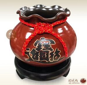 聚寶盆-福袋型 台灣製(刻招財進寶)(古早紅) 辦公室開運 陶瓷製