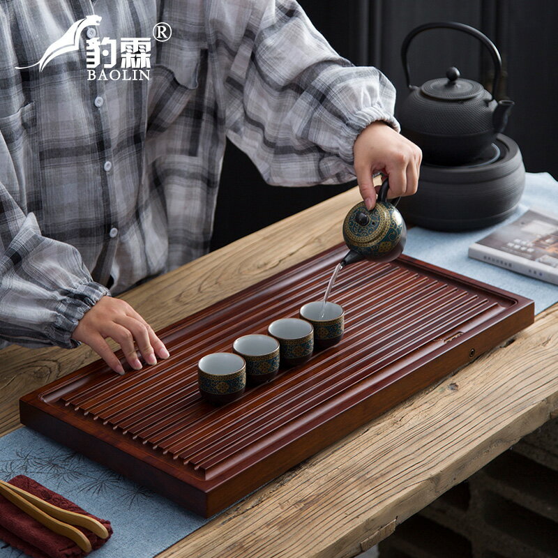 重竹托盤實木干泡盤茶盤長方形家用簡約排水茶臺大小號整塊平板
