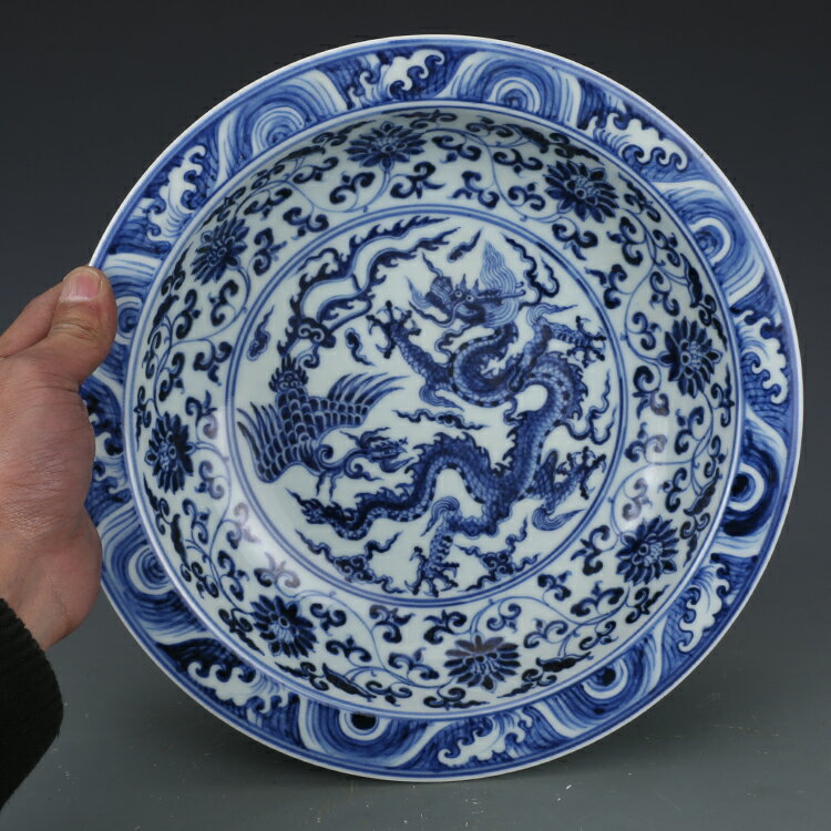 中国古董品 大明　宣德年制　纏枝蓮龍鳳紋果盒　 中国古美術　古瓷器　 古董古玩 置物 ｈｚ012 大明宣德年制纏枝蓮龍鳳紋果盤古董古玩收藏品仿古瓷器果盒| 協貿國際