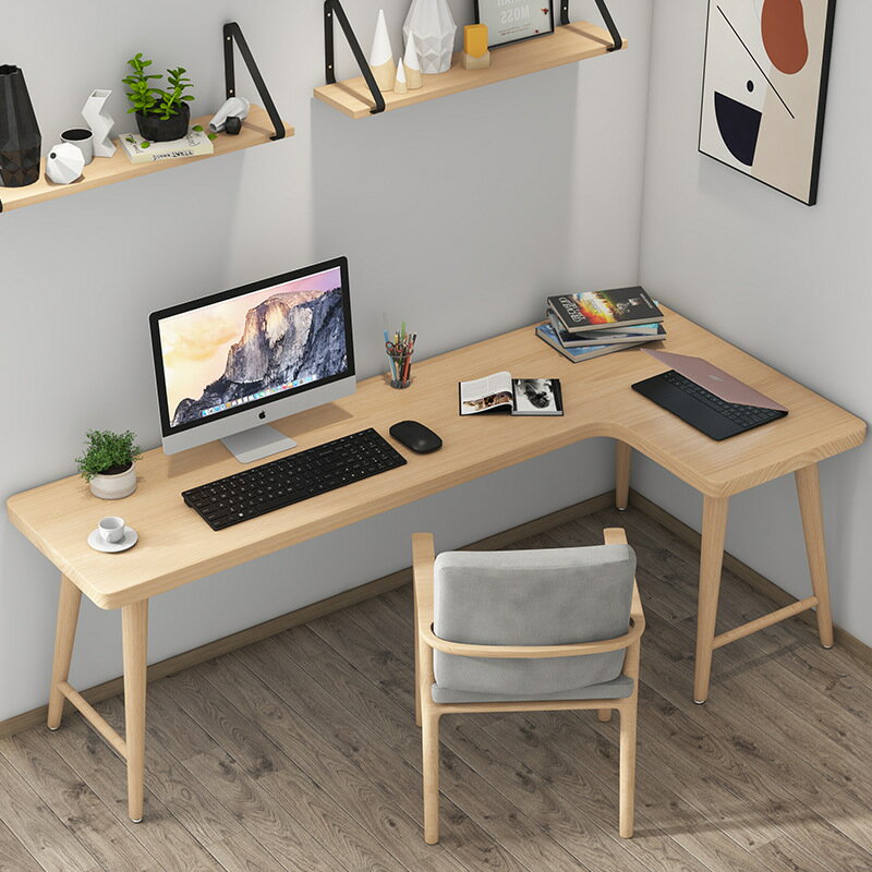 北歐單身公寓實木轉角書桌家用書房臥室簡約靠墻工作臺簡易辦公桌