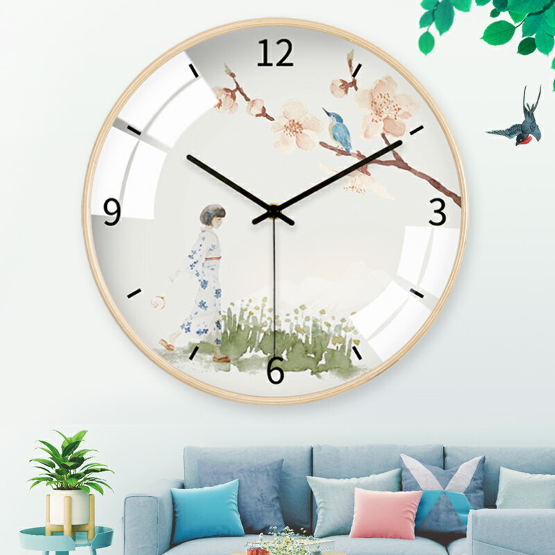 TQJ靜音實木掛鐘森系北歐客廳家用時尚時鐘掛墻現代簡約石英鐘表