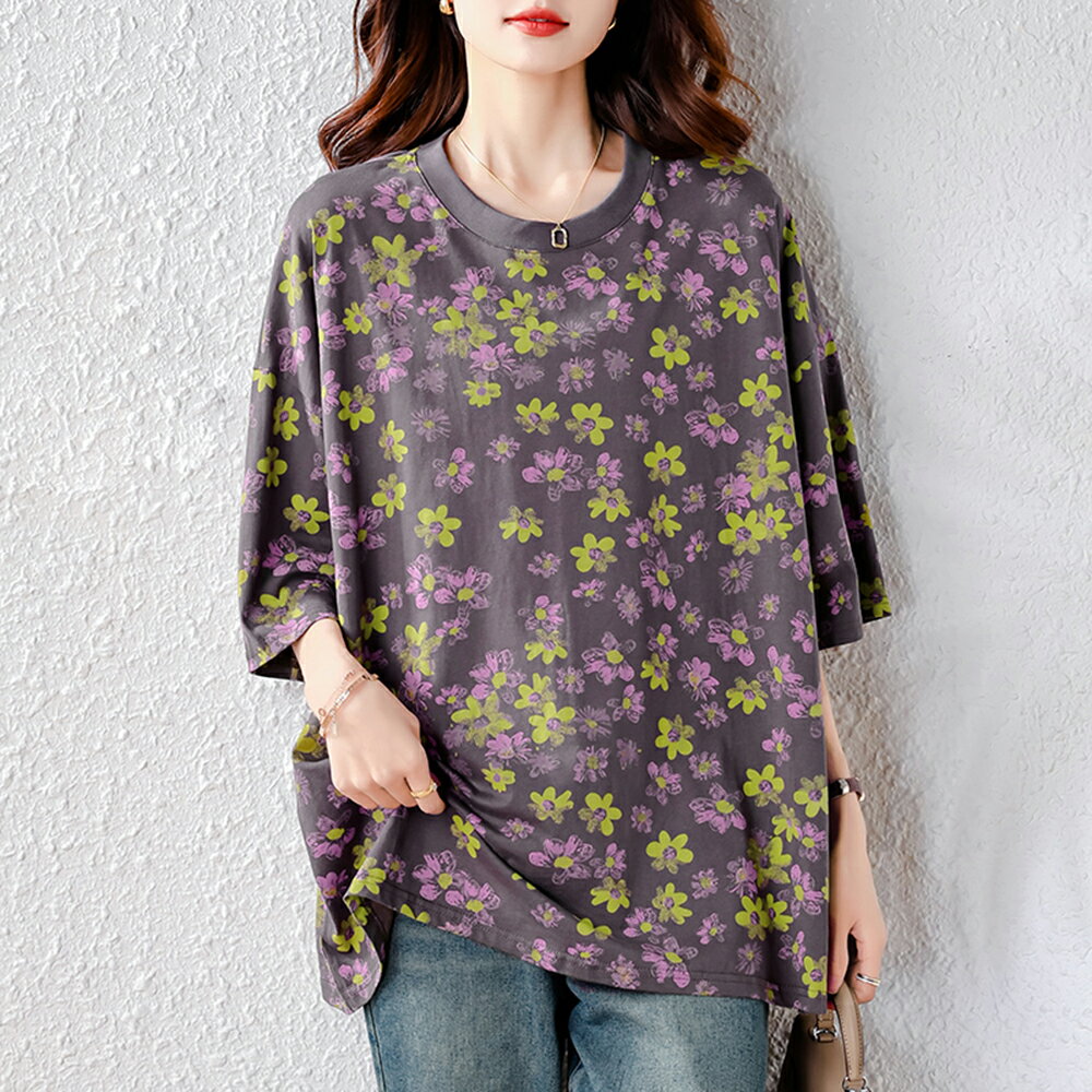 ＊ORead＊碎花短袖T恤上衣(灰色M~4XL)【限定加碼✿全館滿額再折】