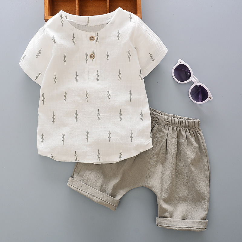 兒童短袖套裝2018新款1-2-3-4歲男童女寶寶嬰兒夏季棉麻短褲童裝
