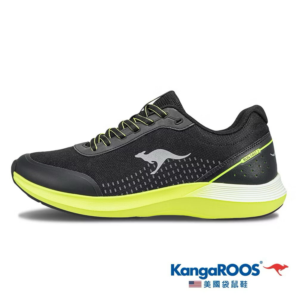 KangaROOS美國袋鼠鞋 男鞋 RUN FLOW 2 超輕量跑鞋 透氣 反光 緩震 運動鞋 [KM41591] 黑螢光黃【巷子屋】