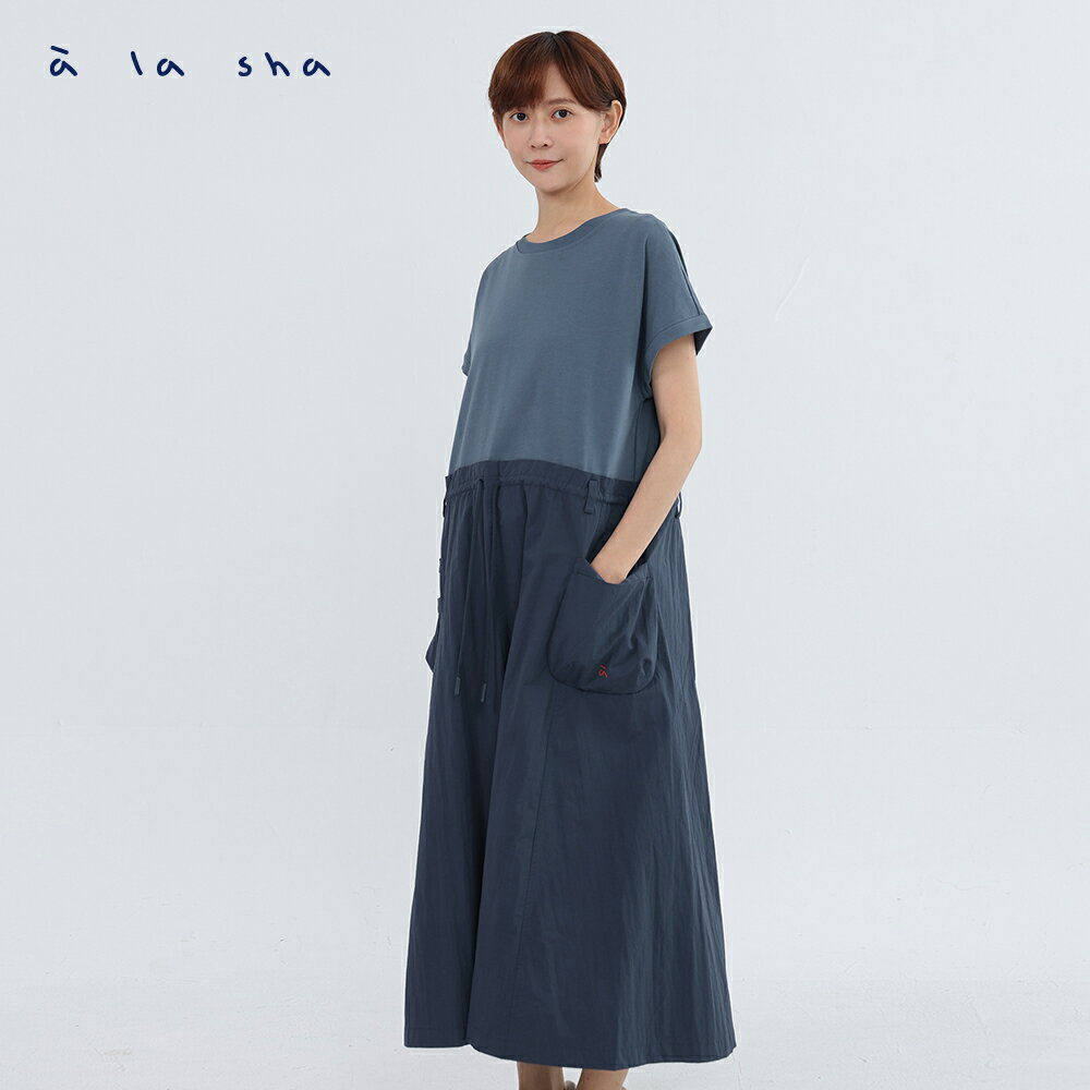 a la sha 異材質拼接露營風洋裝