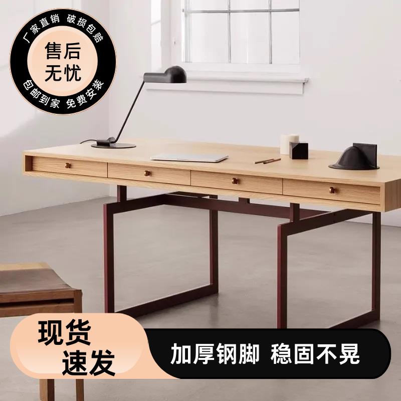 免運最低價/開發票 書桌 辦公桌 電腦桌 極簡實木書桌家用書房書桌現代電腦桌學習日式侘寂中古風雙人工作 快速出貨