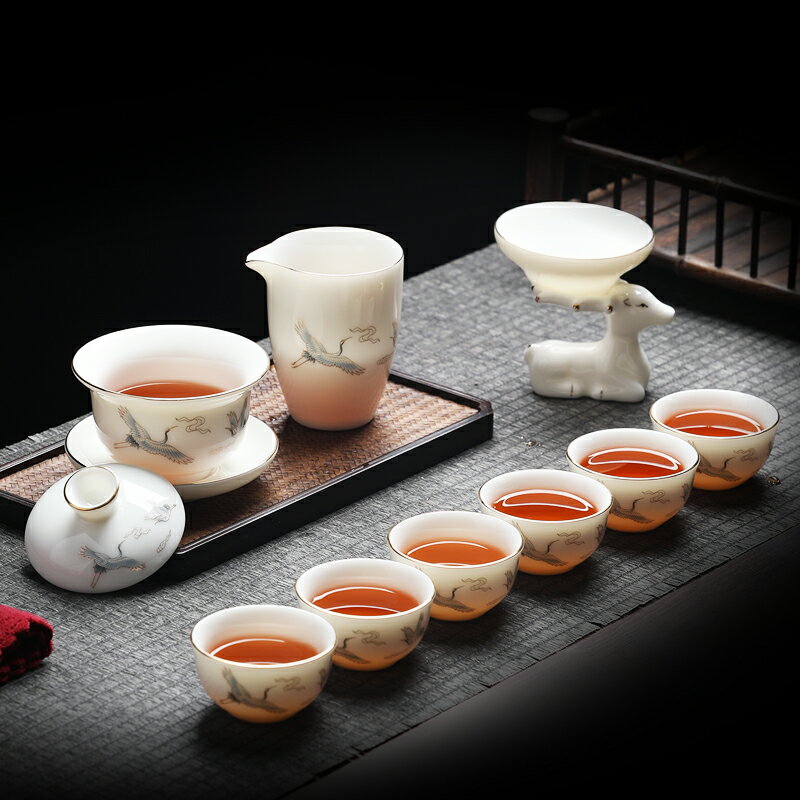 羊脂玉茶具套裝高檔輕奢功夫陶德化白瓷家用功夫小套用品蓋碗茶杯 雙11  