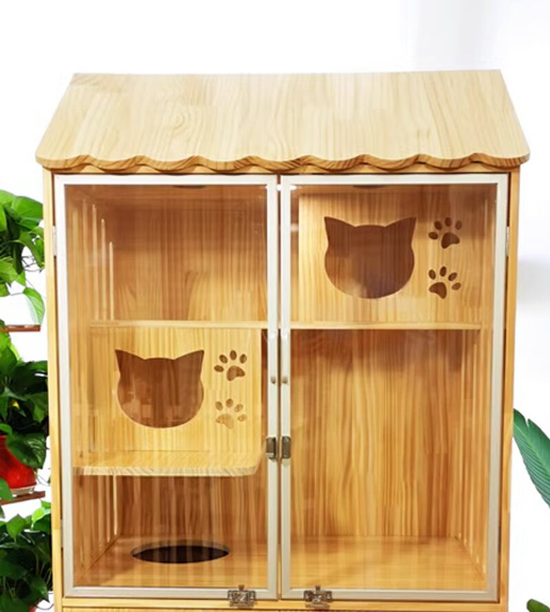【台灣現貨】防水實木貓別墅 帶屋頂貓舍 豪華貓櫃 家用大空間貓房子 帶自由門出入貓窩 室內不占地貓籠子（90*60*170cm） 8