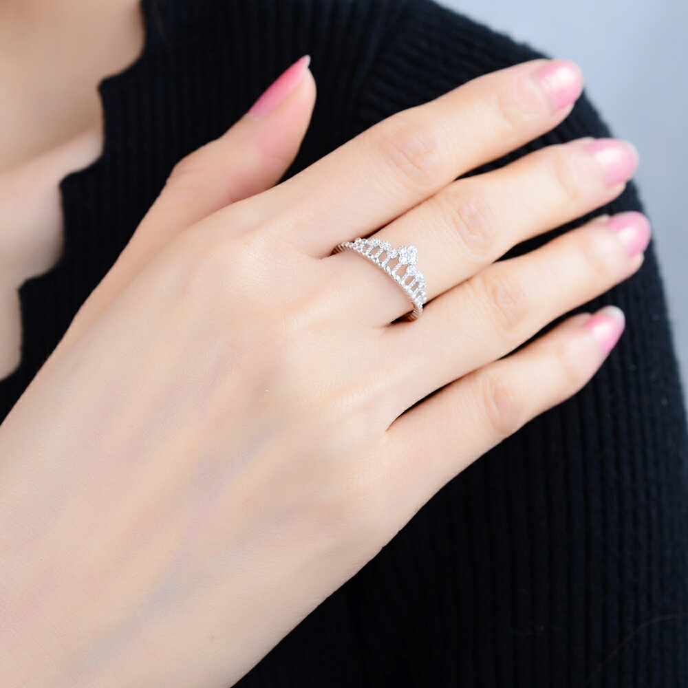 S925純銀鑲鉆皇冠戒指女時尚甜美氣質指環日韓結婚戒子生日禮物