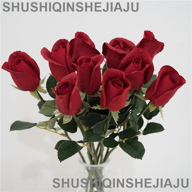 滿280元出貨 仿真花 假花 可開發票 玫瑰模擬手感保濕塑膠花苞 歐式家居裝飾婚慶手捧花假花擺設造景