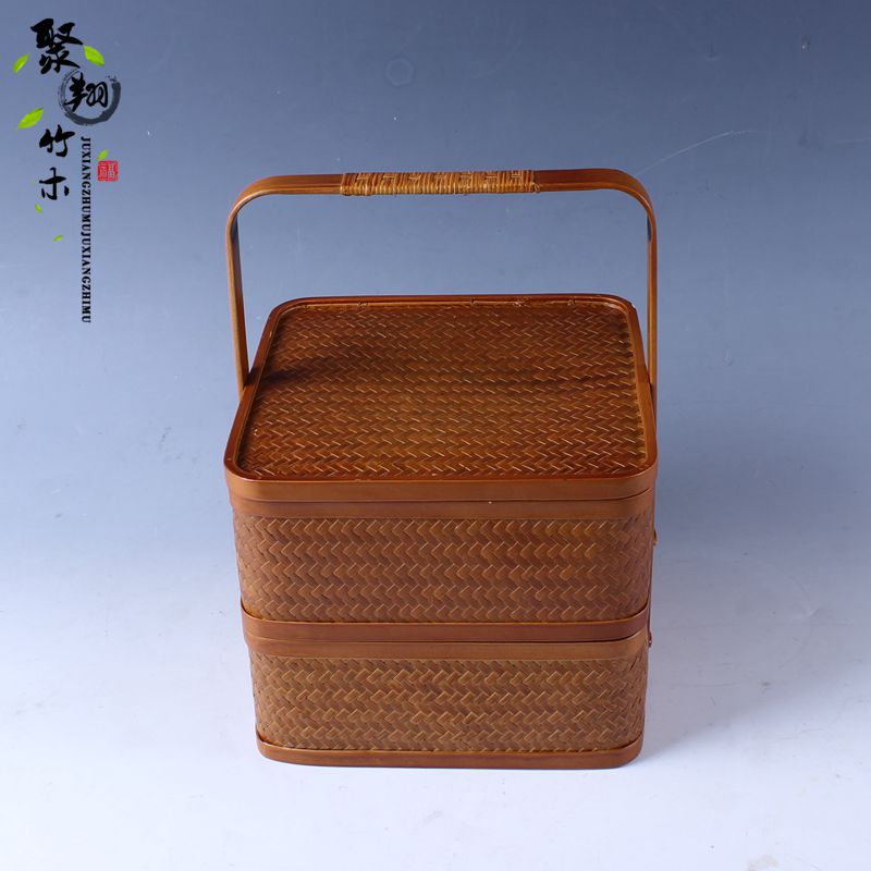 復古竹編收納籃茶具收納盒工藝品漆器提籃月餅禮品盒