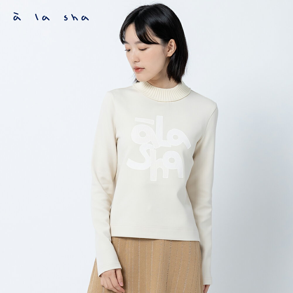 a la sha logo貼布繡高領長袖T