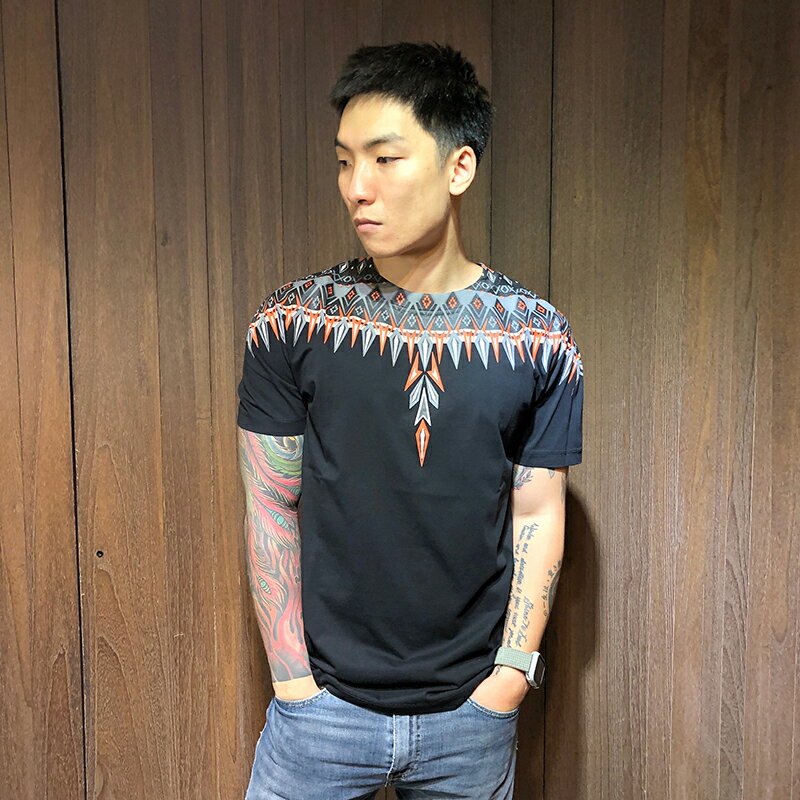 美國百分百【全新真品】Marcelo burlon MB 短袖T恤 短T T-shirt 印地安 圖騰 黑色 AL98