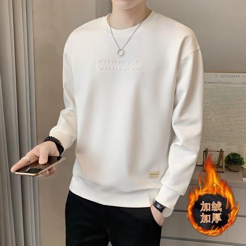 【秋季新品】M-5XL大碼男裝 加絨衛衣 休閒上衣 衛衣男秋冬新款韓版潮流圓領修身純色簡約長袖純棉T恤帥氣外套帥