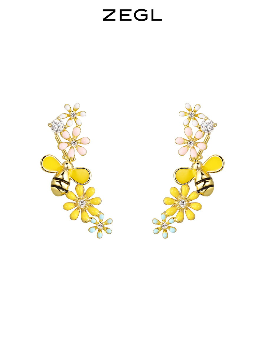 ZEGL小蜜蜂花朵耳釘女小眾設計感高級耳環2022年新款潮夏天耳飾