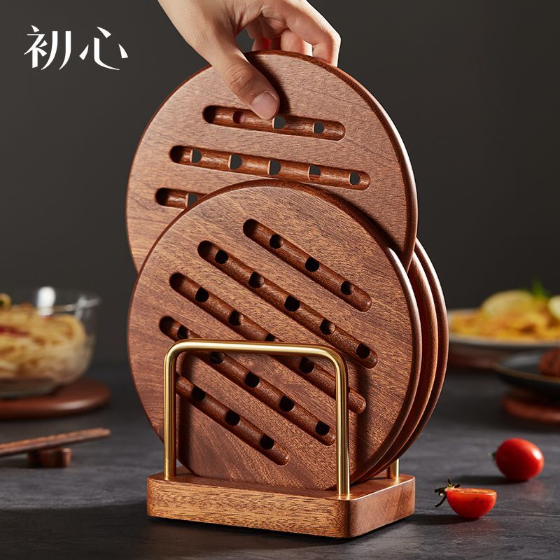 現貨免運！餐桌墊 餐具墊 碗墊 初心實木隔熱墊餐桌墊烏檀木圓形加厚鍋墊碗墊耐高溫防燙墊餐具墊 八折下殺 特價出 可開發票