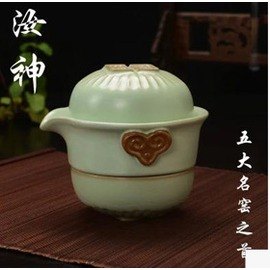 【快客杯-手抓壺-開片汝窯-一壺一杯/套-1套/組,不含旅行包】旅行辦公功夫茶具套裝 便攜快客杯蓋碗-7501017