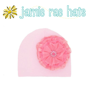 ★啦啦看世界★ Jamie Rae Hats 糖果蕾絲花粉紅棉帽/ 嬰兒帽 出生禮 彌月禮 小孩帽 兒童帽