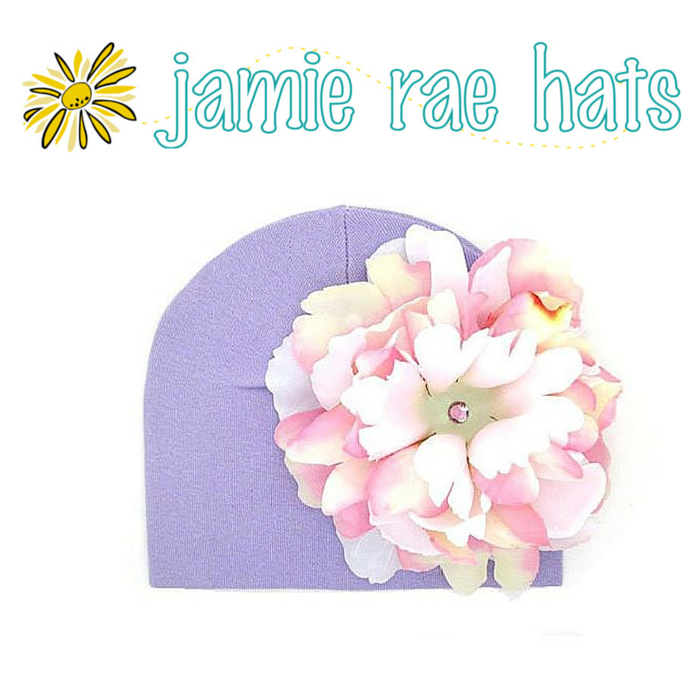 ★啦啦看世界★ Jamie Rae Hats 粉紫牡丹棉帽 / 嬰兒帽 出生禮 彌月禮 小孩帽 兒童帽