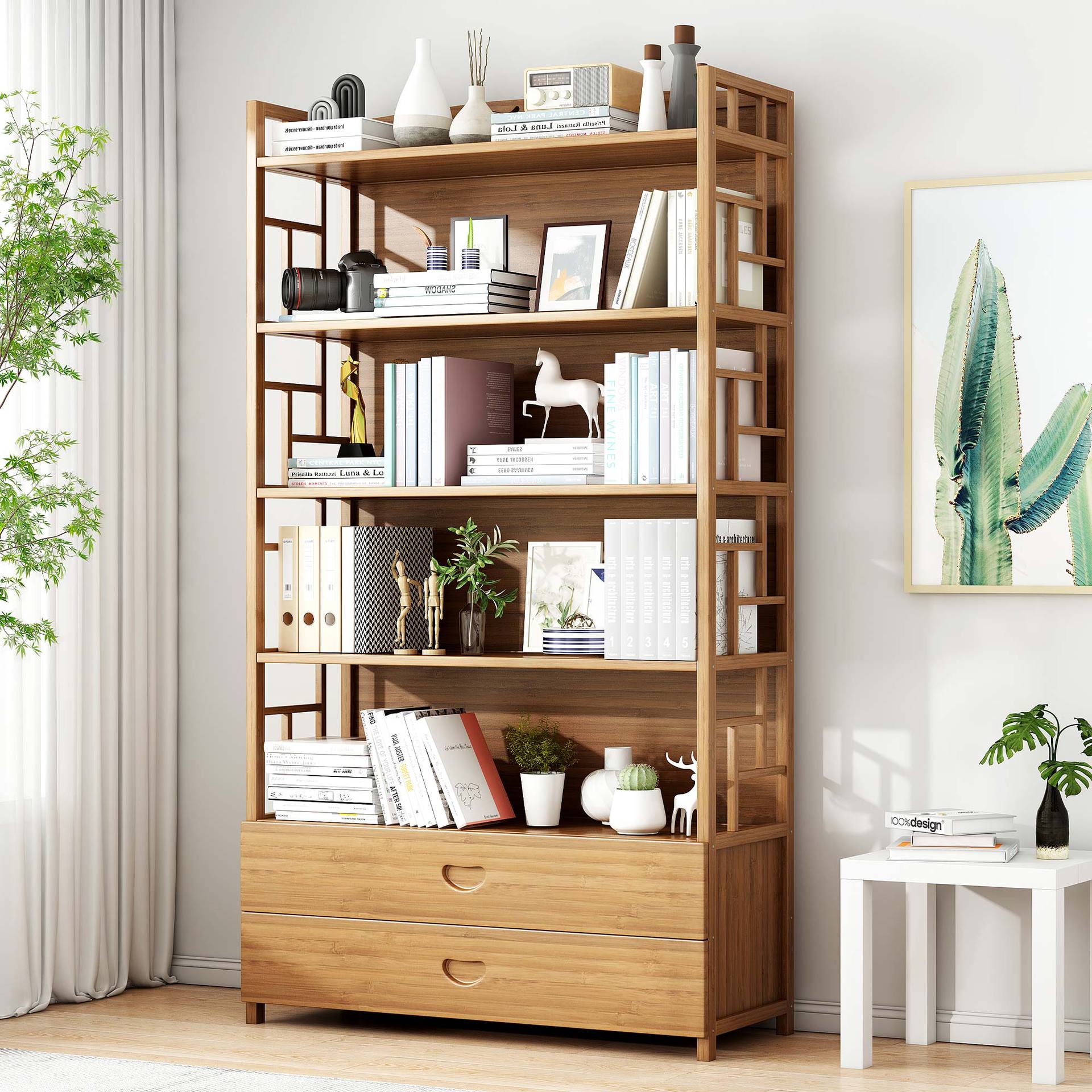 書架置物架落地家用多層楠竹儲物櫃臥室靠墻實木簡易收納學生書櫃