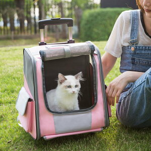 【優選百貨】貓包外出便攜寵物雙背包拉桿貓包貓咪出門背包透氣寵物大號拉桿箱
