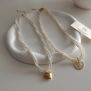 法式復古珍珠纏繞愛心項鍊女韓國個性簡約百搭氣質時尚頸鍊鎖骨鏈