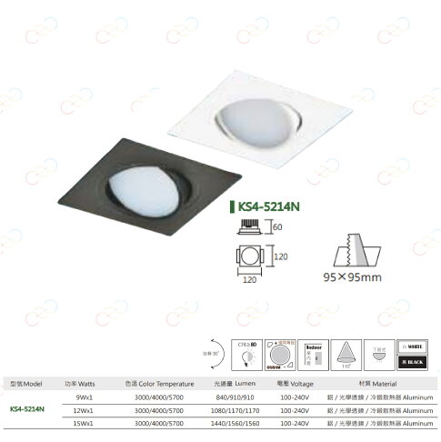 KAOS LED 可調角度 散光型盒燈 9W 12W 15W 散光盒燈 1燈 方型崁燈 投射燈 (A Light) 2