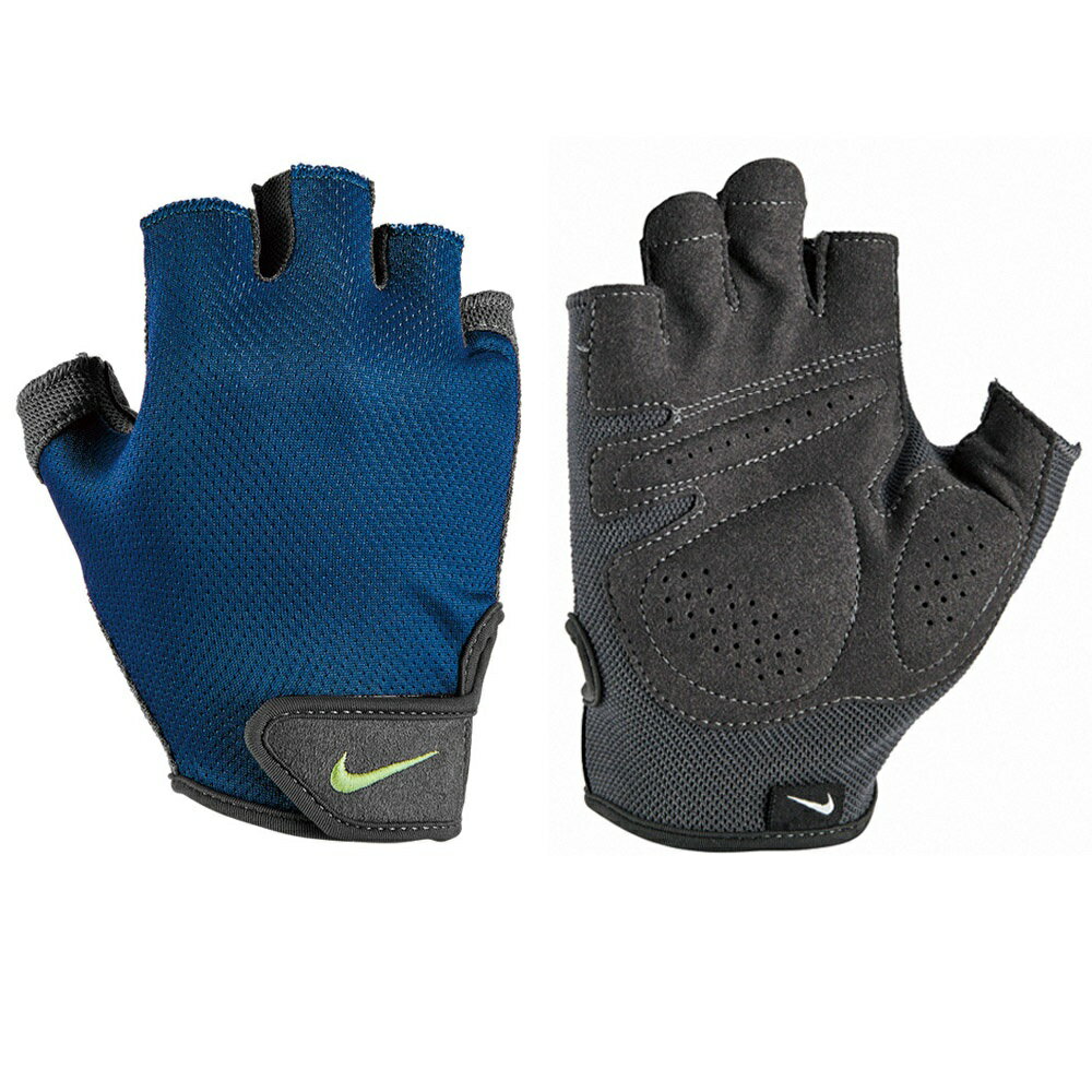 【NIKE耐吉】男用健身重訓舉重半指手套-深藍色(N0000003412 / AC4230412) 防滑止汗透氣孔洞 單車自行車健力適用 重量訓練 MEN'S ESSENTIAL FITNESS
