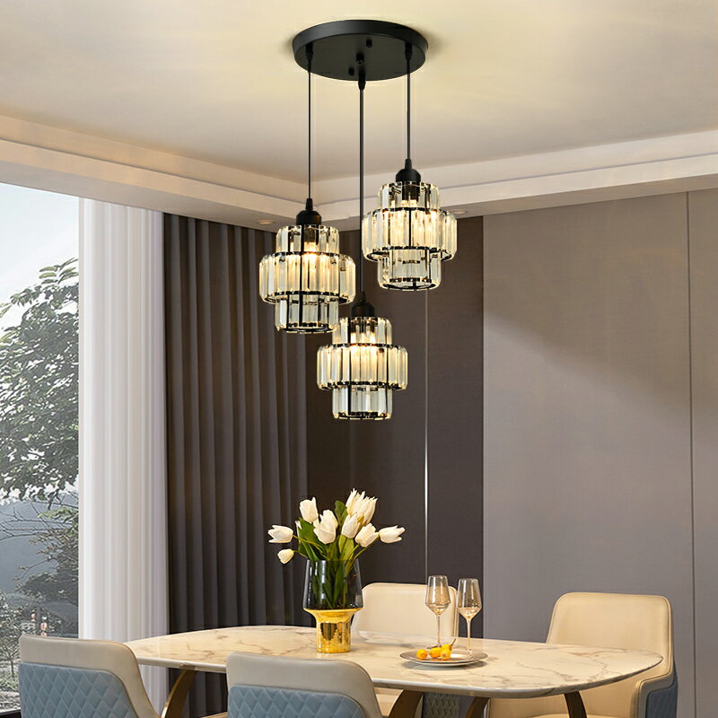 現代簡約餐廳吊燈三頭美式飯廳個性家用輕奢北歐水晶餐桌吧臺燈具