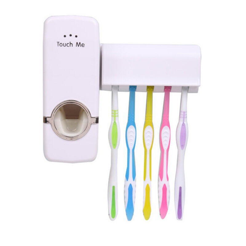 全自動擠牙膏器+5支牙刷架 牙膏擠壓器 牙刷組 懶人擠牙膏神器 牙膏收納【DN405】 123便利屋