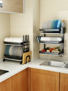 廚房置物架壁掛式免打孔碗碟架不銹鋼瀝水收納盒碗筷晾放碗盤架子