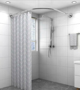 浴室防水佈浴簾套裝免打孔弧形桿淋浴衛生間隔斷簾洗澡間簾子掛簾