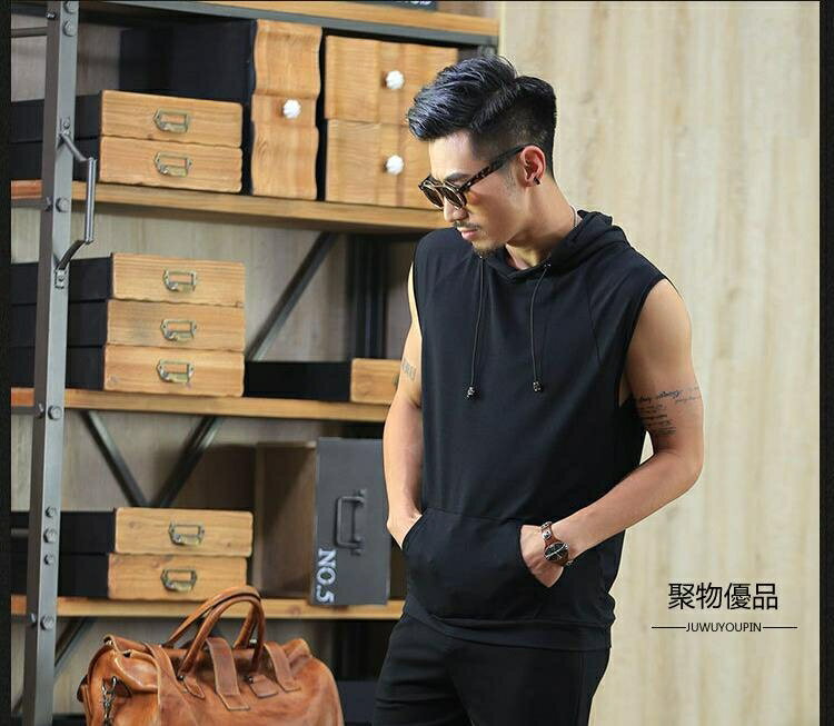 無袖衛衣帽衫夏季馬甲薄款連帽背心男帶帽無袖T恤男【聚物優品】 2