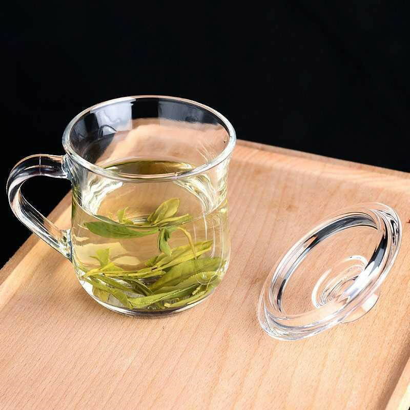 耐熱喝水杯子家用泡茶杯花茶帶蓋透明可愛帶把玻璃水杯有蓋