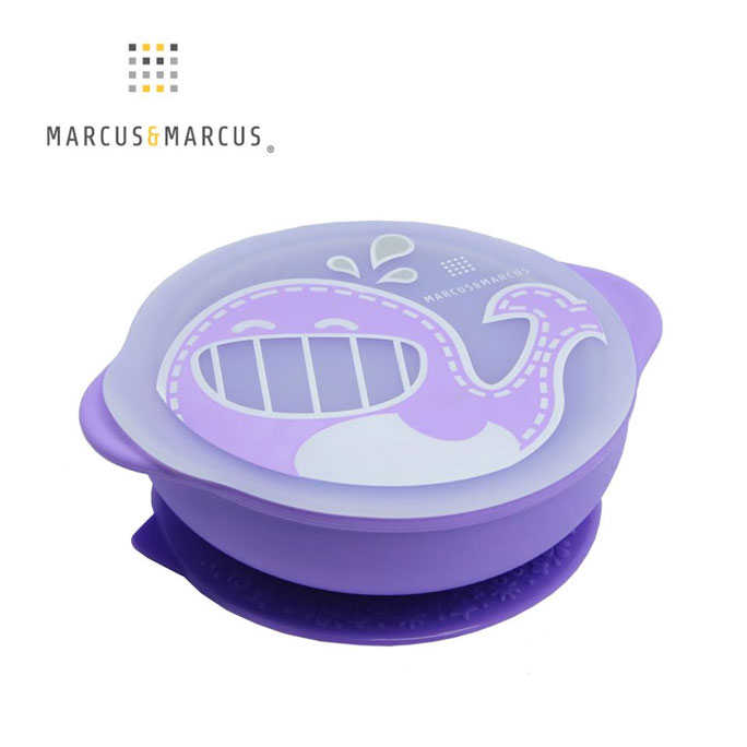 【加拿大 Marcus & Marcus】動物樂園 幼兒自主學習吸盤碗含蓋-鯨魚(紫)