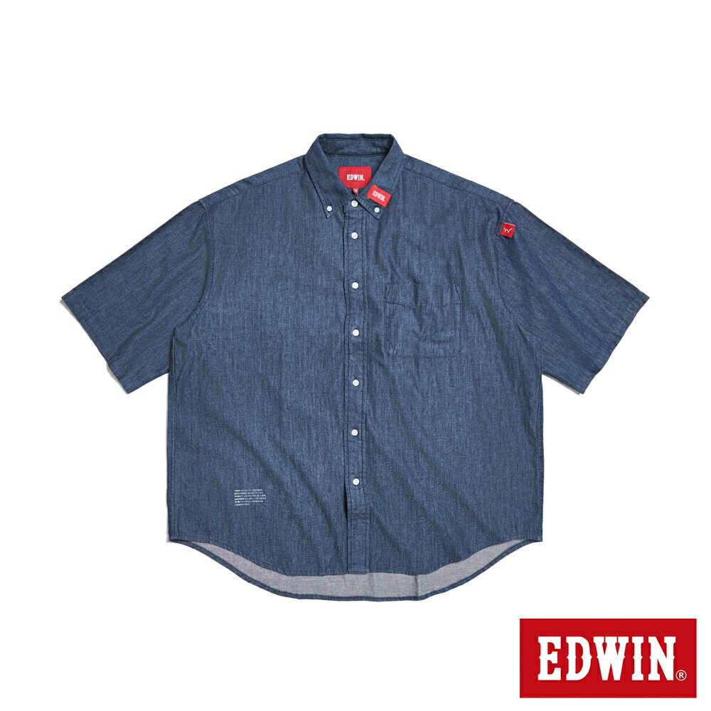 EDWIN 男款 超寬牛仔短袖襯衫 (原藍色)