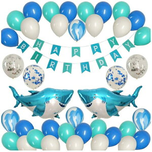[Hare.D]鯊魚 氣球套組 海洋風 生日布置 場景 裝飾背景墻 藍色鯊魚 寶寶兒童 生日氣球