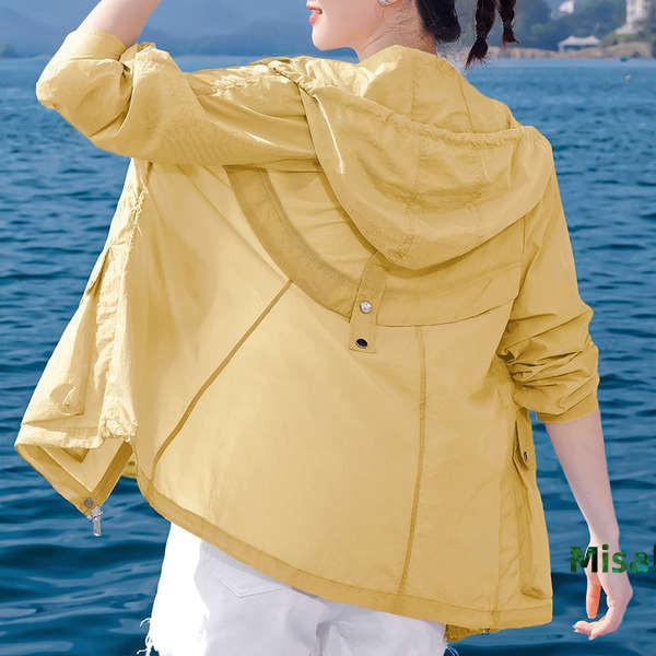 帽T 連帽防曬衣女士大尺碼2024夏裝新款中年媽媽防曬服小外套透氣戶外外套-Misaki精品