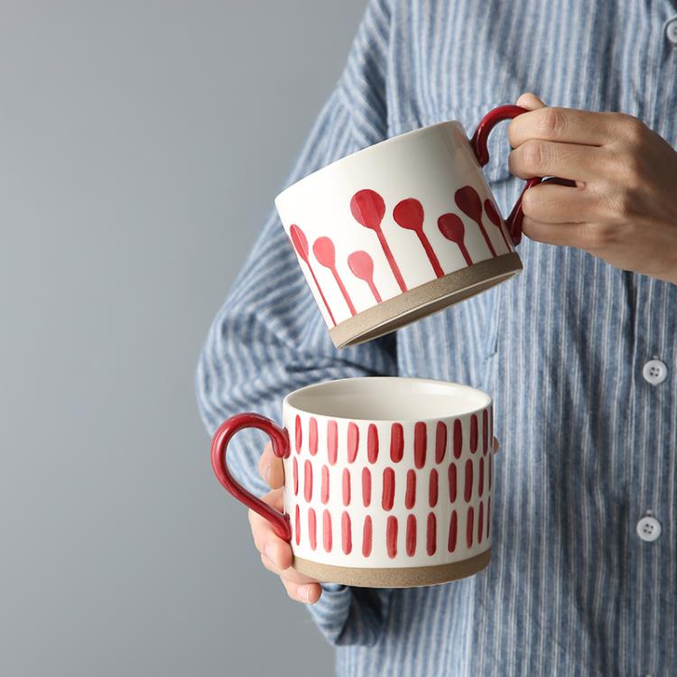 情侶日式陶瓷水杯咖啡杯牛奶杯子馬克杯家用大容量一對粗陶手繪【林之舍】