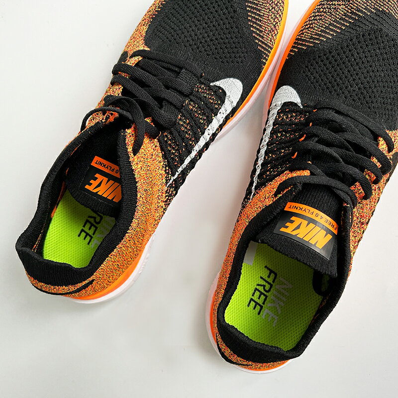 美國百分百【Nike】Free 4.0 Flyknit 耐吉 鞋子 慢跑鞋 運動鞋 球鞋 編織 螢光橘黑 男 G030 1