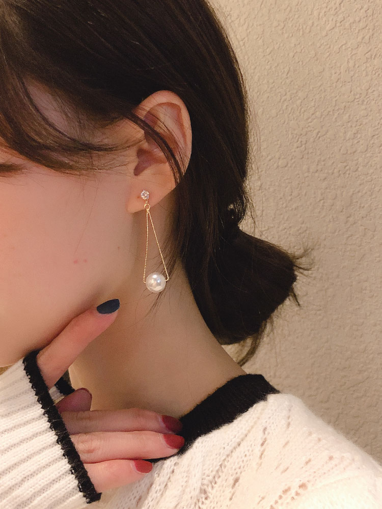幾何三角珍珠耳環新款潮韓國氣質東大門耳墜女設計感鋯石耳釘1入