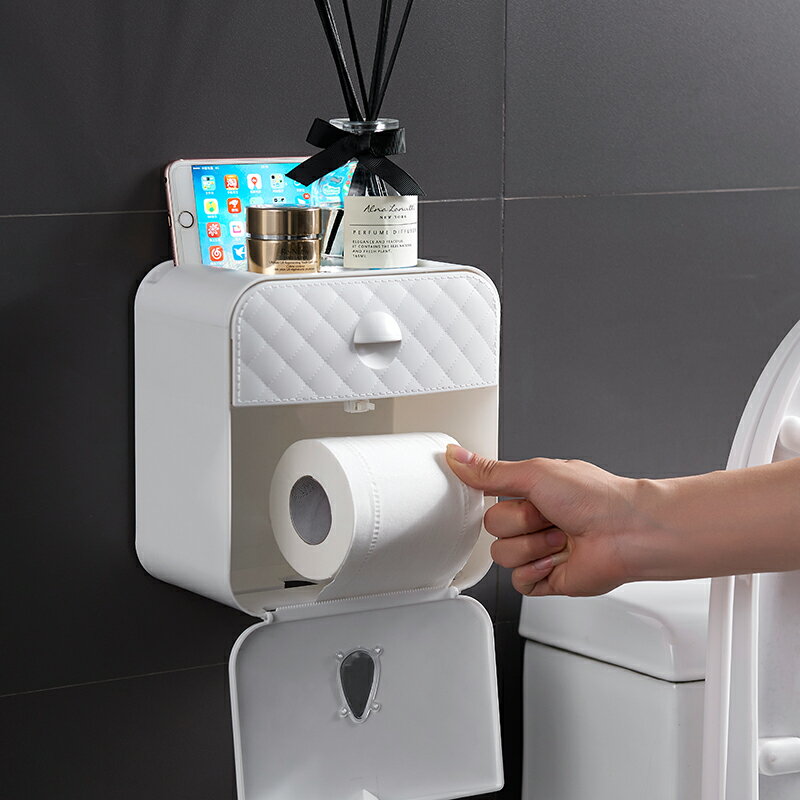 多功能紙巾盒廁所衛生間置物架壁掛式創意防水免打孔廁紙盒抽紙盒