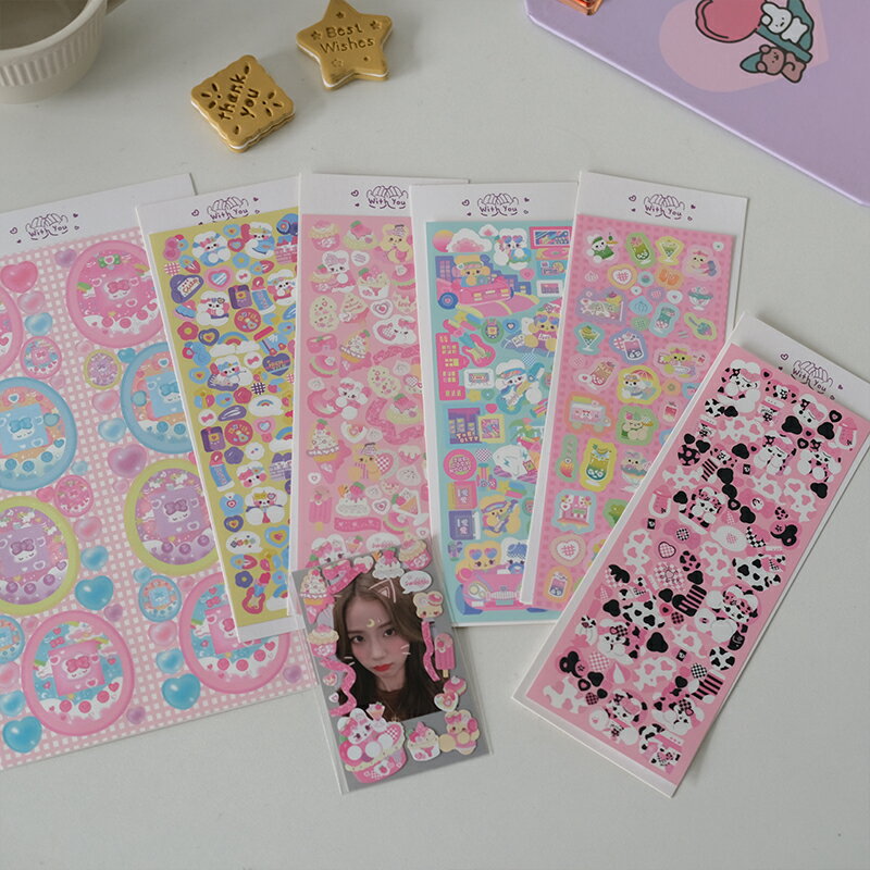 韓國ins風少女心鐳射咕卡貼紙手賬拍立得DIY裝飾素材防水卡通貼畫