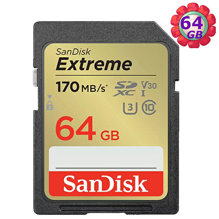 SanDisk 64GB 64G SDXC Extreme【170MB/s】SD SDCH 4K U3 V30 C10 Class 10 SDSDXV2-064G 相機記憶卡