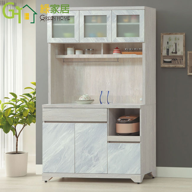 【綠家居】羅登4尺拉盤二抽高餐櫃組合(仿大理石紋路耐磨美耐皿面板)