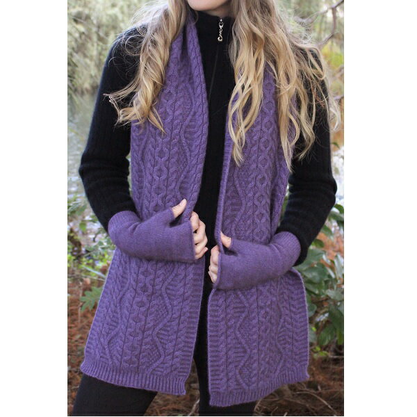 【紫】特寬華麗編織紐西蘭貂毛羊毛圍巾 手織感毛線編織圍巾保暖圍巾