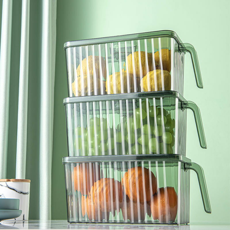 廚房冰箱收納盒帶手柄保鮮盒食蔬果整理透明儲物盒