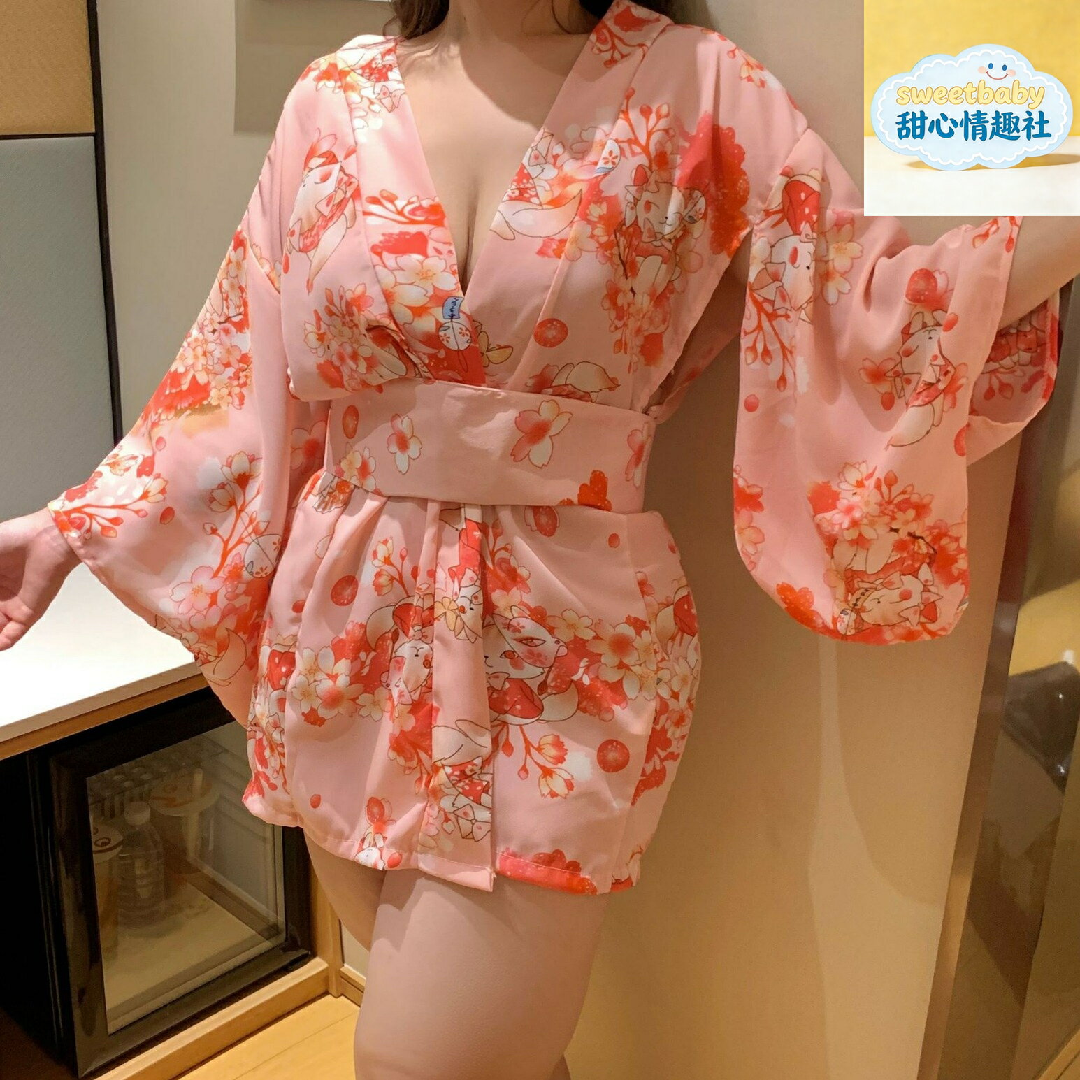 【日系和風】大碼情趣內衣 和服浴衣 睡袍 睡衣女 夏季睡裙 性感睡衣 可愛浴袍 模擬絲面料 綁帶設計 微胖女生專屬